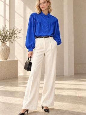 Vintage Pierre Lamonte Cobalt Blue Statement Balloon Sleeve Blouse